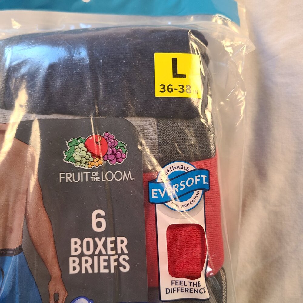 Men's Fruit of the Loom Boxer Briefs 6-pair L (36-38) New - Picture 4 of 7